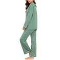thumbnail image 5 of Uaswgudfs Women's Striped Pajama Set V-Neck Long Sleeve Loose Loungewear Top & Pants 2-Piece Casual Sleepwear Outfit for Women Daily Wear & Sleeping Green XL, 5 of 7