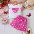thumbnail image 3 of GYRATEDREAM Toddler Girls Skirt 2 Piece Outfits Baby Love Print Flutter Sleeve T-shirt Top + Belted Button down Skirt Set for 12 Months-5 Years, 3 of 8
