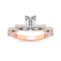 IGI Certified 3 Carat Emerald Shape Lab Grown Diamond Engagement Ring | 14K Rose Gold | Ciara Petite Station Style Diamond Ring | FG-VS1-VS2 Quality Friendly Diamonds
