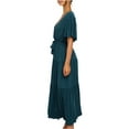 thumbnail image 3 of Liacowi Women Summer Dress with Waist Belt, Plain Short Sleeve Ruched V-Neck Loose Dress, Ladies Casual Long One-Piece, 3 of 5