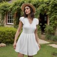 thumbnail image 3 of HWWANBEI Women One Piece Gingham Romper Summer V-Neck Short Sleeve Jumpsuit Plaid Dressy Playsuit, 3 of 9