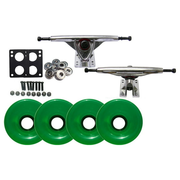 LONGBOARD Reverse Kingpin TRUCKS RAW 76mm GREEN WHEELS Package