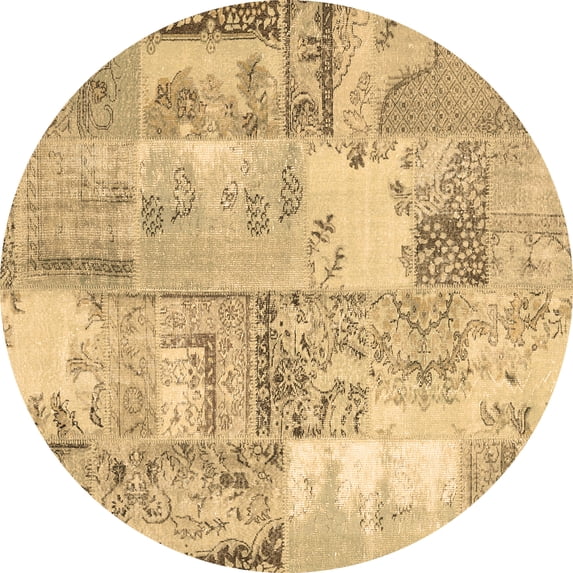 Ahgly Company Indoor Round Patchwork Brown Transitional Area Rugs, 6' Round