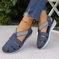 thumbnail image 3 of Rokment Women's Comfortable Closed Toe Wedge Gladiator Walking Sandals Summer Fall Stylish Casual Openwork Elastic Ankle Strap Platform Slingback Dressy Fisherman Shoes Blue Size 8.5, 3 of 7