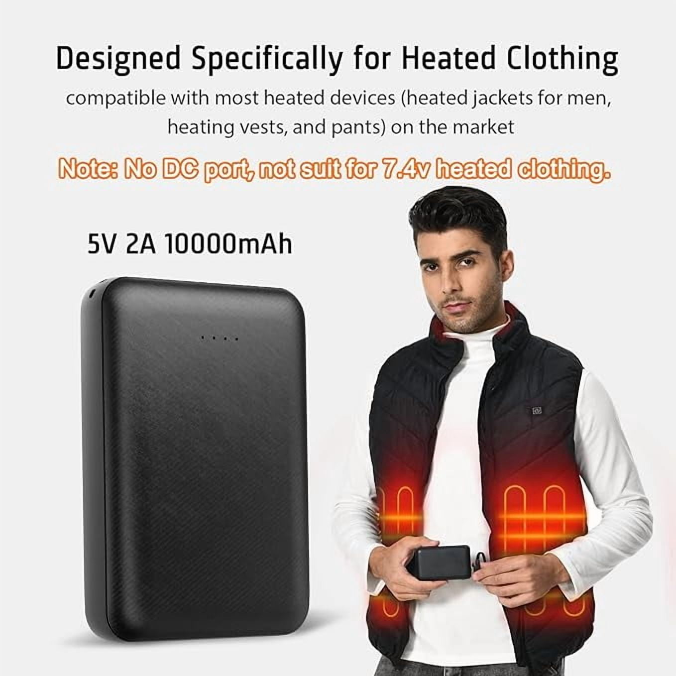CICIEKAE 5V2A Battery Pack for Heated Vest Heated Jacket 10000mAh Power Bank for Men Women(Not Suit for 7.4v Heated Clothing)