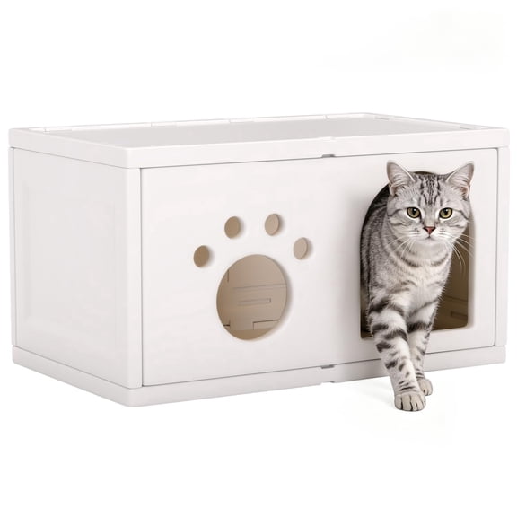 NiamVelo 25-Inch Cat House for Indoor&Outdoor, Waterproof Cat Shelter Cat Cave for Small Medium Cats, Easy Clean & Assembly , White