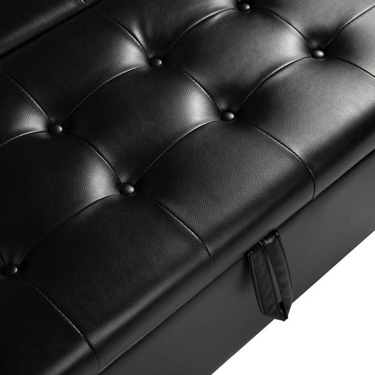 Charlotte 35 Inch Large Square Storage Ottoman Bench, Tufted Upholstered Lift Top Coffee Table Ottoman with Storage, Oversized Storage Ottomans, Toy Box, Air Leather Footrest for Living Room – Black