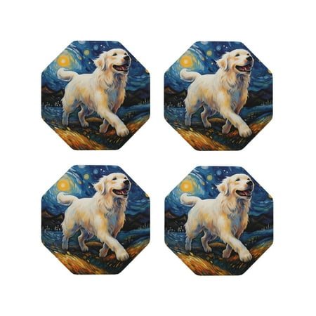 

Tideii Vintage Starry Sky Labrador for Leather Coasters 4 Pieces Anti-fouling and Anti-scalding Decorative Coasters Suitable for Restaurants Kitchens Coffee Shops-Octagon