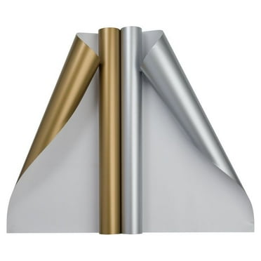 JAM Paper Matte Wrapping Paper, 52.6 Sq ft Total (17 in x 18 Ft Each), Gold & Silver Foil Combo Set, 2 Rolls