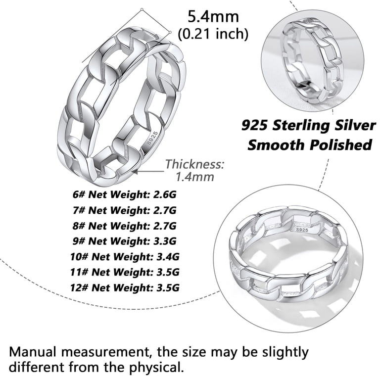 Adjustable Heart Ring – 18K Gold Plated Sterling Silver Dainty Cuban Link Band For Women & Men, Gift Ready