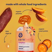Cerebelly Organic Baby Food, Sweet Potato Peach, 4 oz Puree Toddler Pouches, 6 Pack