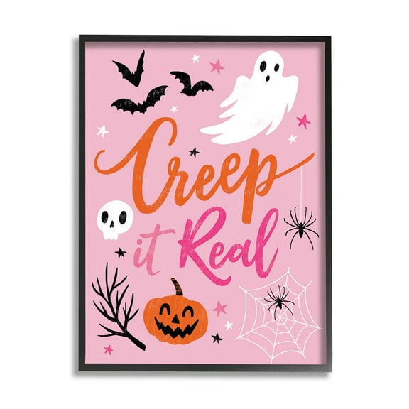 Creep It Real Pink Halloween Phrase Holiday Graphic Art Black Framed Art Print Wall Art
