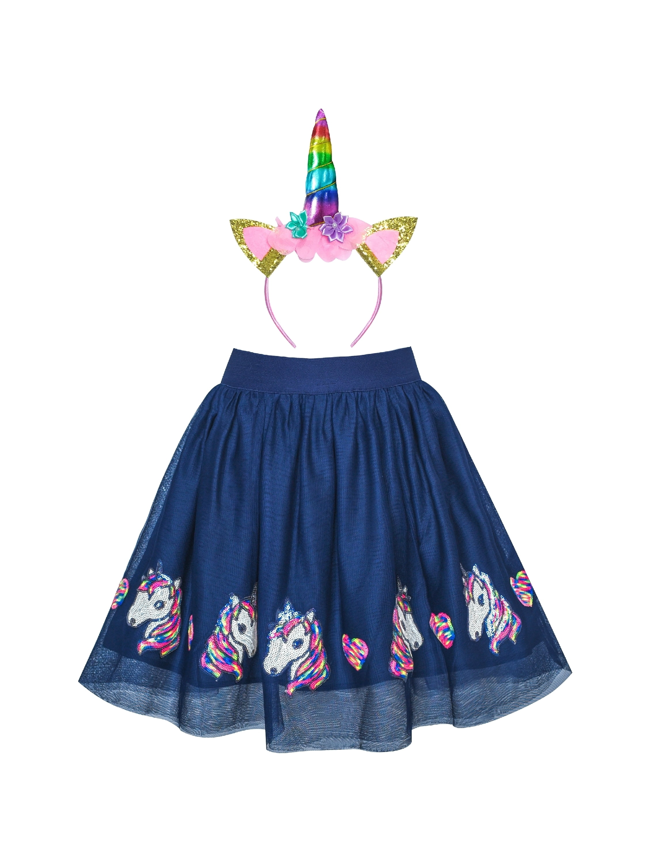Girls Skirt Unicorn Headband Sequins Sparkling Tutu Dancing 7-8 Years ...