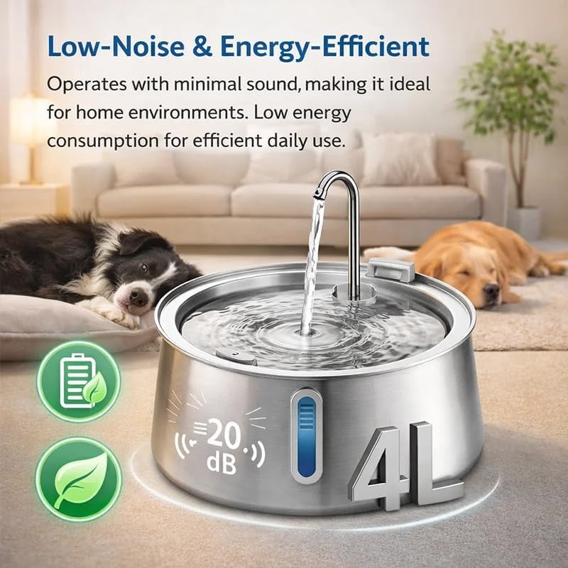 4L Stainless Steel Automatic Pet Water Fountain, Large Capacity Dog/Cat Water Dispenser with Filter, 1 Pack