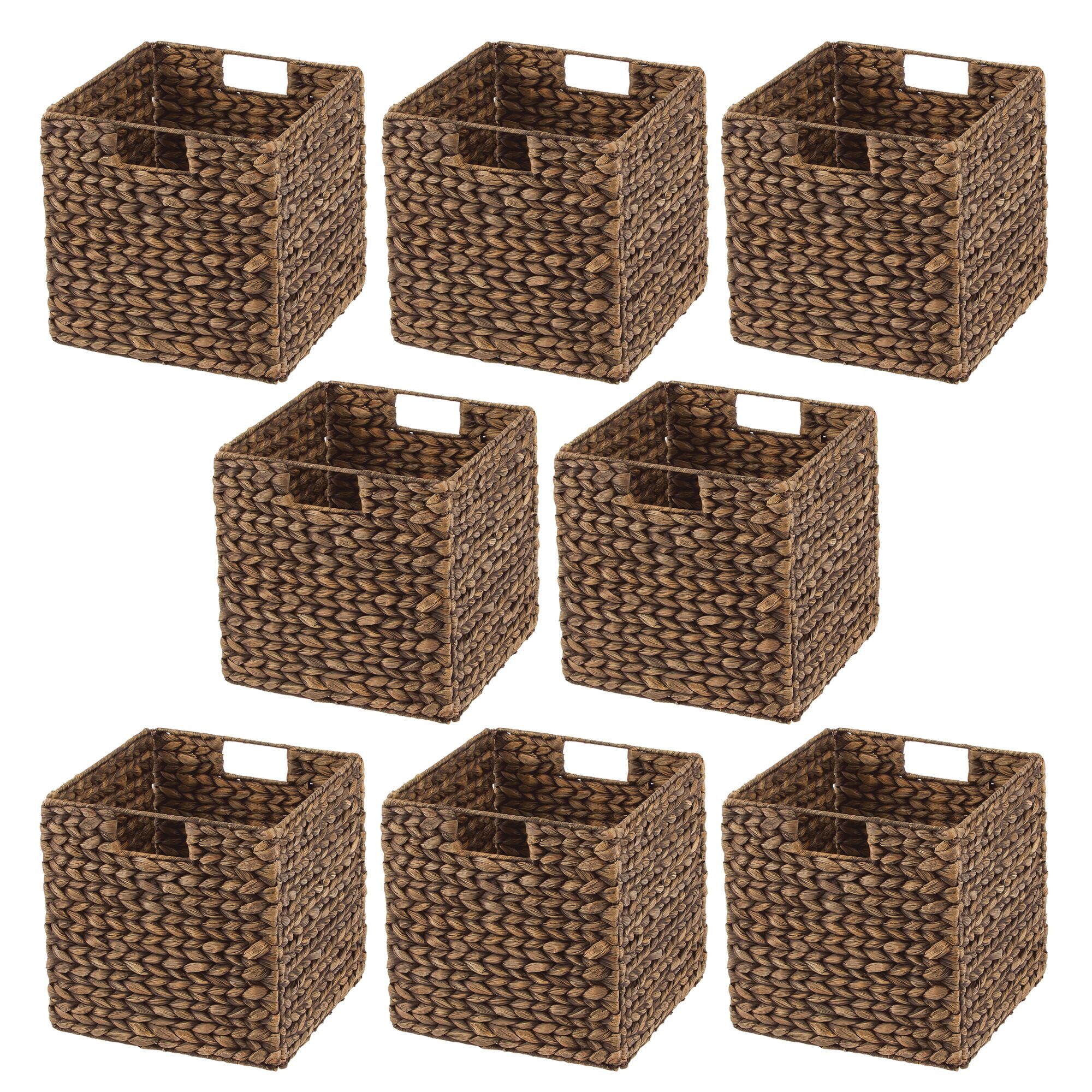 mDesign Woven Hyacinth Kitchen Storage Organizer Basket Bin, 8 Pack, Brown Wash