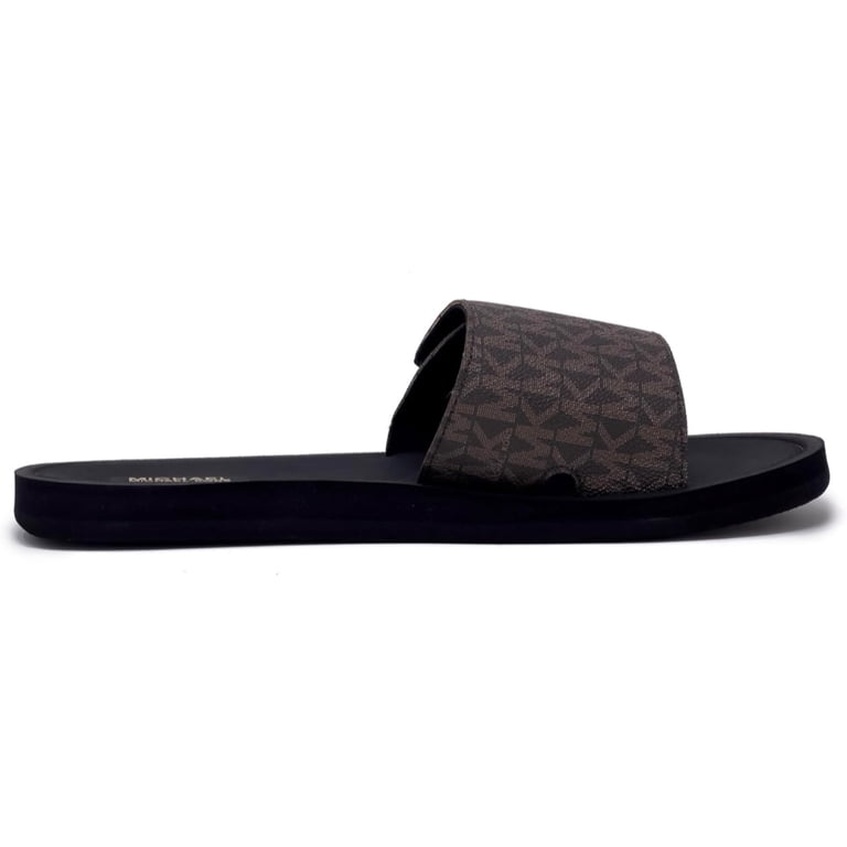 Michael Kors Slide Sandal, Logo-Print Canvas, Brown, Size 7M  display picture 3