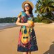 thumbnail image 4 of Balery World Map Guitar Illustration Vestidos sueltos de manga corta para mujer, vestidos de verano 2025, vestidos casuales de corte A con vuelo., 4 of 6