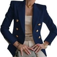 thumbnail image 1 of Womens Double-breasted Blazer Coat Long Sleeve Lapel Formal Slim Jacket Outwear, 1 of 2