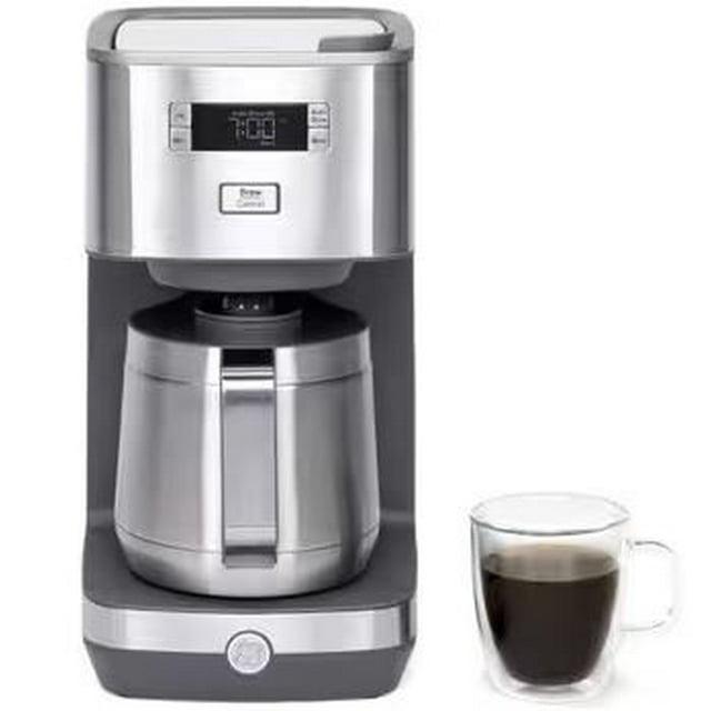 GE Drip Coffee Maker With Timer | 10-Cup Thermal Carafe Pot Keeps Coffee Warm for 2 Hours | Adjustable Brew Strength | Wide Shower Head for Maximum Flavor | Kitchen Essentials | Stainless Steel
