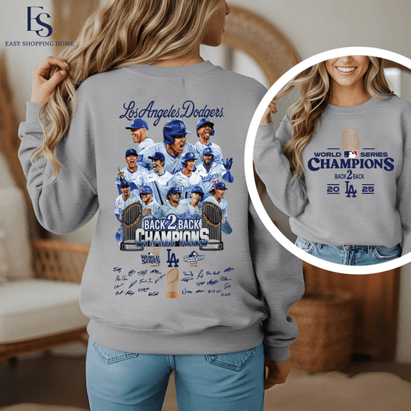 Vintage Dodgers Sweatshirt | LA Baseball Crewneck | 2024–2025 Back 2 Back Champions Graphic Pullover