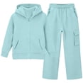 thumbnail image 2 of Vmberlty Kids 2 Piece Tracksuits Girl's Solid Color Fall Winter Outfits Zip Up Hooded Sweatshirts and Cargo Pants Casual Active Sets for 1‑13 Years, 2 of 6