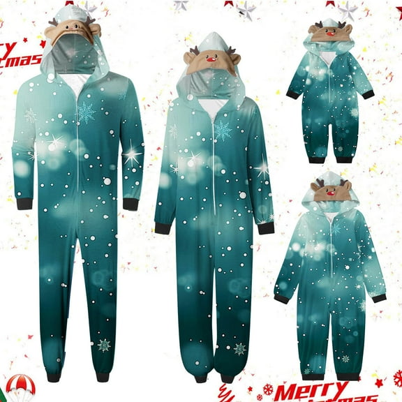 AGWOLF Christmas Onesies for Family Elk Antler Hooded Onesie Pajamas Long Sleeve Comfy Loungewear Zip Up Xmas Jammies Holiday Sleepwear