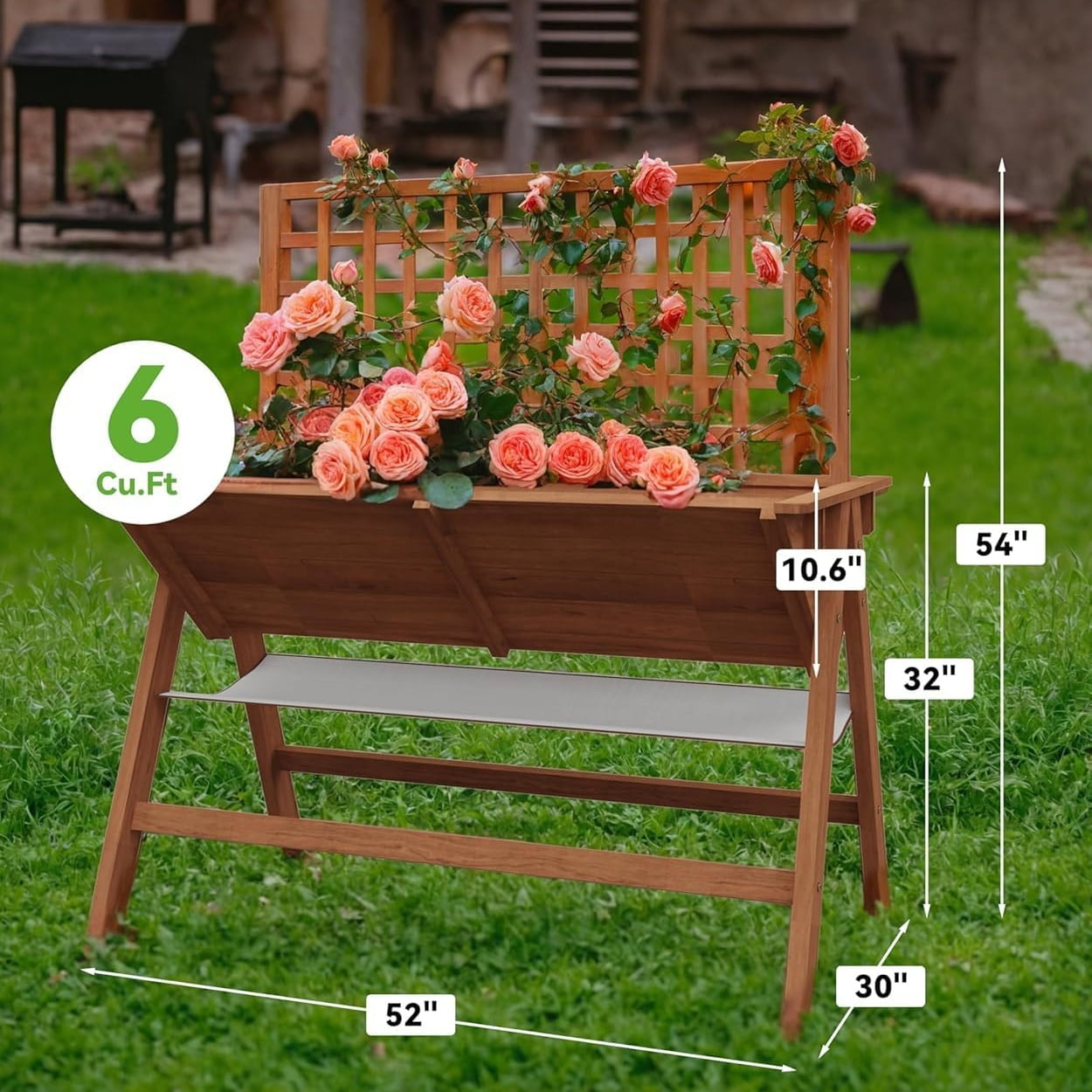 Riedhoff Wooden Raised Garden Bed with Legs, with Trellis, 51.18*29.52*54.5 inch, Brown
