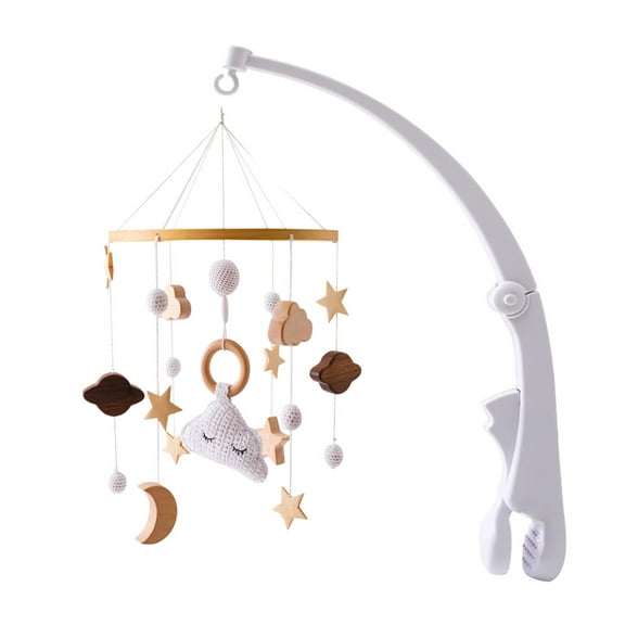 Baby Crib Bell Mobile – Wooden Rotating Wind Chimes with Star, Moon & Cloud Crochet Pendants, Soothing Sleep Aid & Interactive Nursery Toy for Newborns
