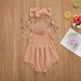 thumbnail image 5 of Douhoow Baby Girls Sleeveless Romper Solid Color Sling Shoulder Tie Jumpsuit Playsuit Headband, 5 of 9