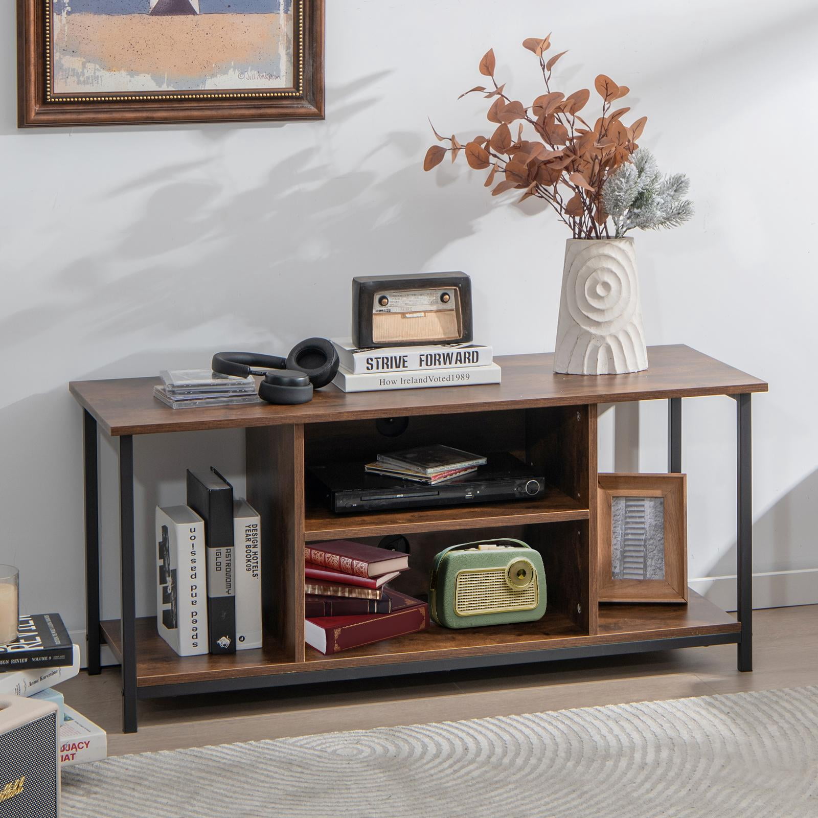 Giantex Mid-Century TV Stand for TVs up to 50 Inches, Retro Entertainment Center w/Adjustable Shelf & 2 Cable Management Holes, Wooden Storage Cabinet