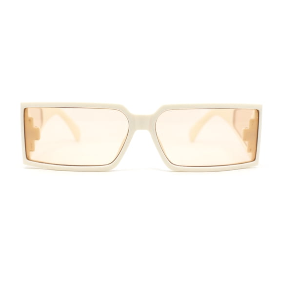 Squared Rectangle Thick Temple Side Arm Visor Lens 80s Vibe Plastic Sunglasses Ivory - Beige