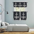 thumbnail image 6 of Summer Nautical Kitchen Curtains Valances and Tiers Set of 3 Watercolor Ocean Anchor Pattern Retro Black Tier Curtains and Valance with Rod Pocket for Small Windows, 27.5"x24", 6 of 9