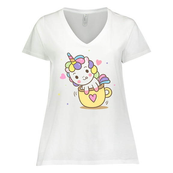 Inktastic Teacup Unicorn Women's Plus Size V-Neck T-Shirt