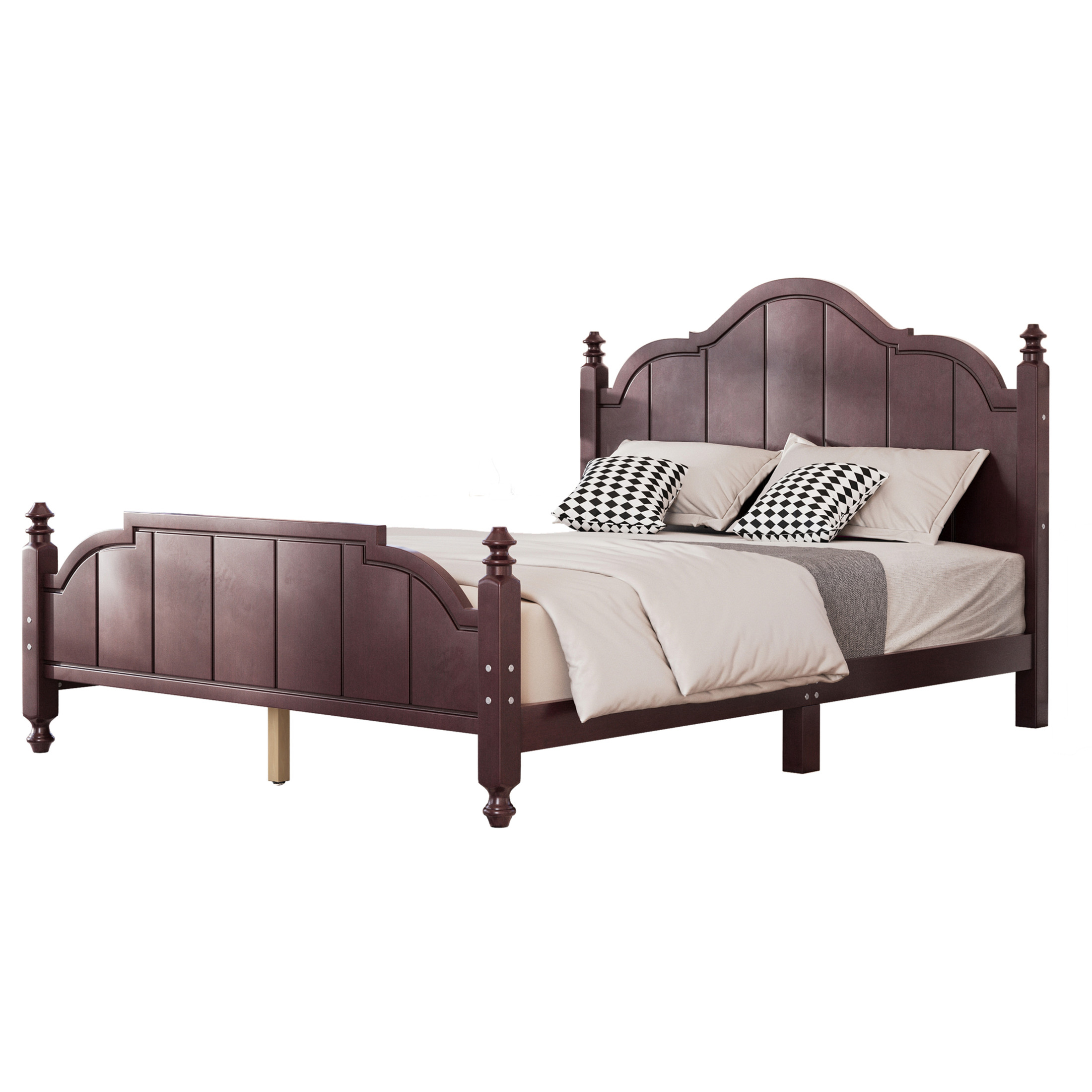 Noble House Queen Bed Frame with Headboard, Vintage Wooden Platform Bed with Slat Support, Espresso