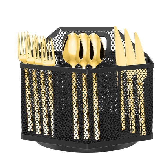 Threns 360 Degree Rotating Pen Holder Hexagonal Metal Rotating Pencil Organizer with 6 Compartment Desk Mesh Pen Cup Black/White for Office Dressing Table Stationery