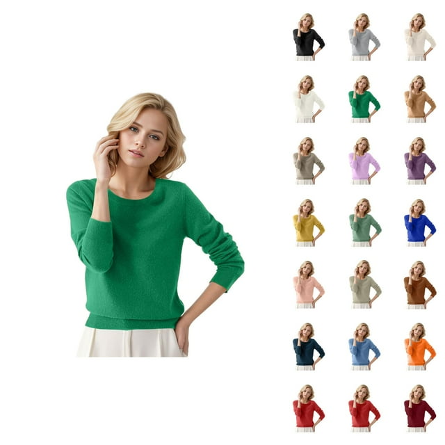 Chandail pour Femmes Automne Hiver 2026 Tendance Manches Longues Col Rond Tricoté Uni