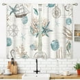 thumbnail image 3 of Vintage Starfish Seashells Small Kitchen Curtains Coral Nautical Window Treatment Coastal Retro Ocean Beach Cafe Short Curtains for Bathroom Dining Room Tier Treatment Drapes 27.5x39 inch, 3 of 6