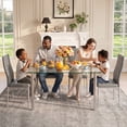 thumbnail image 2 of UHOMEPRO Gray Kitchen Table Set, 5 Pieces Dining Table Set, Tempered Glass Dining Table and Chairs Set for 4, Upgraded Iron Dining Room Table Set with 4 PU Leather Chairs, 2 of 8