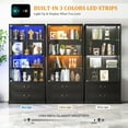 thumbnail image 3 of VKCC 66.9" Display Cabinet with LED, Glass Door Curio Showcase with Drawers, 4-Tier Storage for Collectibles, Black, 3 of 8