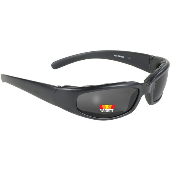 Pacific Coast Sunglasses Rally Padded Motorcycle Sunglasses Black Wrap Frames Polarized Smoke Lens