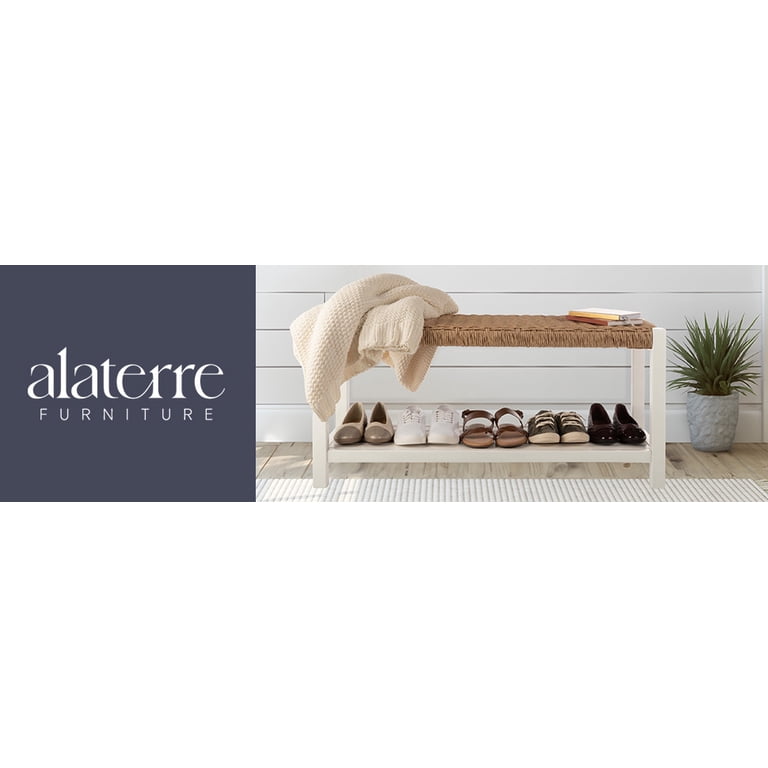 Alaterre Newport 40in Wood Bench with Rush Seat and Storage Shelf