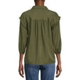 thumbnail image 3 of Time and Tru Women's Ruffle Sleeve Button Front Blouse, 3 of 5