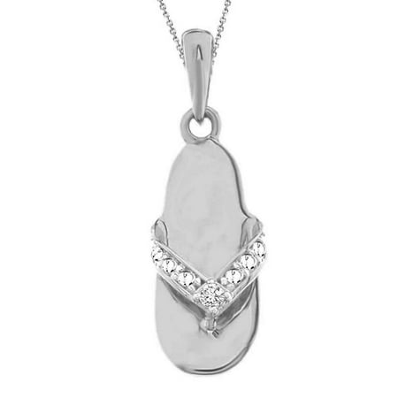 - AV DIAMONDS VAD LLC 10K White Gold 0.01 cttw Round Diamond Accent Ladies Fashion Slipper Pendant w/18