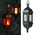 thumbnail image 4 of Huepoe Vintage Iron Hanging Candle Holder, Moroccan Glass Tea Light Lantern, European Hollow Design for Wedding Garden Home Decor (9.84"), 4 of 8