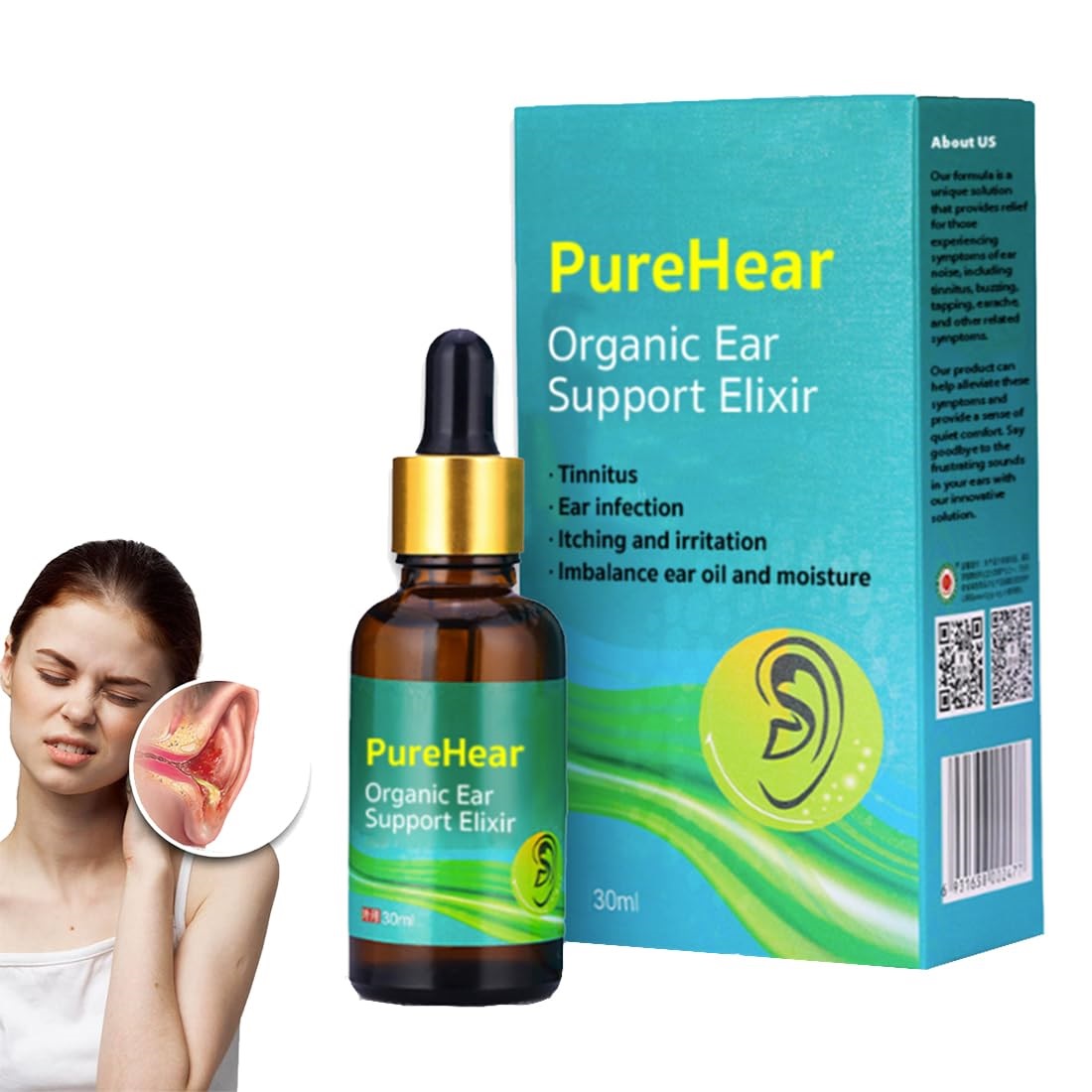 30ml Organic Ear Support Elixir, Natural Products Organic Ear Oil for
