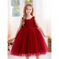 thumbnail image 3 of Burgundy Pearl-Trimmed Bow Back Deep V-Neck Tulle Party Dress, 3 of 29