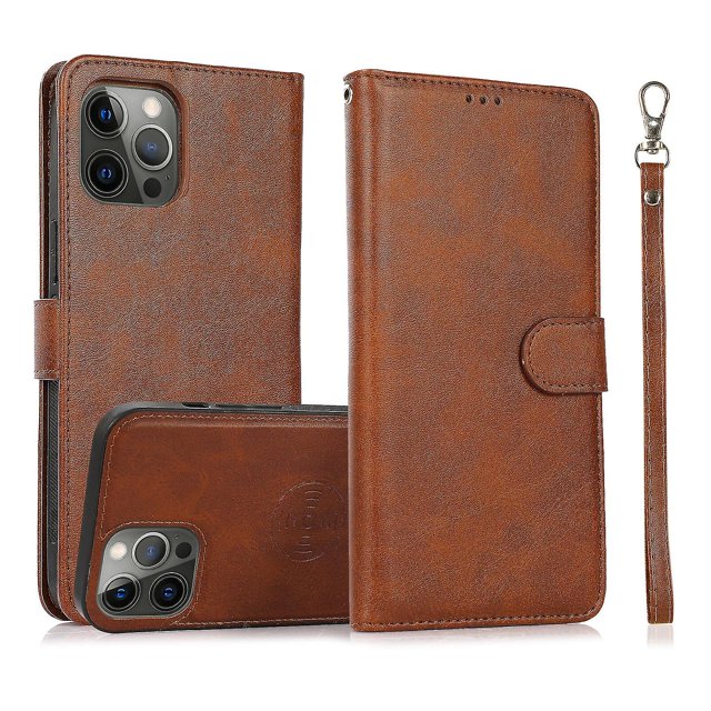 Funda tipo cartera de PU con tapa para iPhone 14 Pro, con cordón, ranuras para tarjetas, función atril, compatible con carga magnética, anticaídas y protección total.