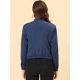 thumbnail image 4 of Chaqueta corta de motociclista con cuello alto Piel sintética asimétrica con cremallera frontal para mujer Azul oscuro S, 4 of 6