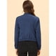thumbnail image 4 of Chaqueta corta de motociclista con cuello alto Piel sintética asimétrica con cremallera frontal para mujer Azul oscuro M, 4 of 6
