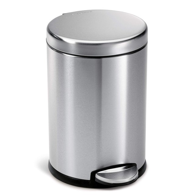 Bote de basura redondo con pedal, acero inoxidable cepillado, 4,5 L